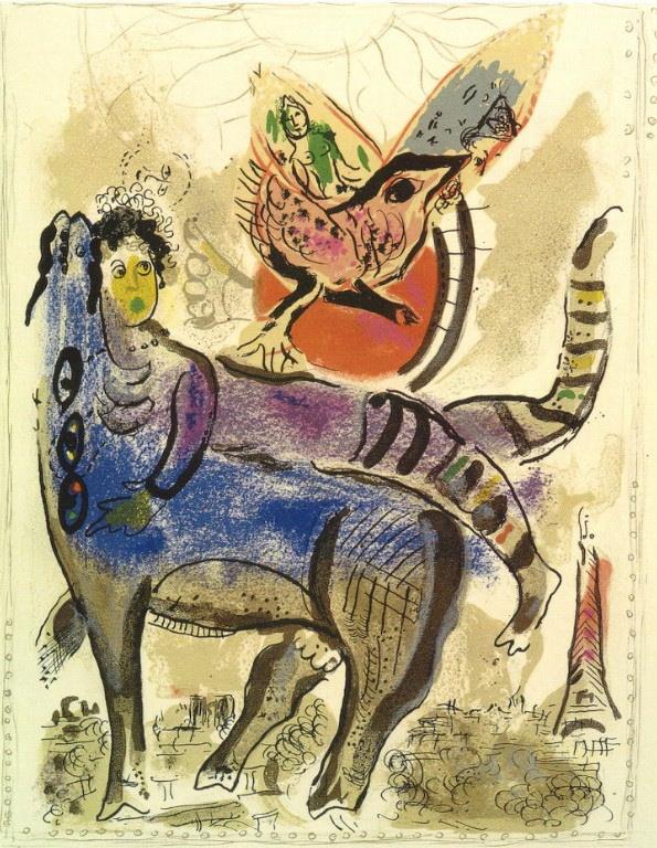 Une vache bleue contemporaine de Marc Chagall Peintures à l'huile